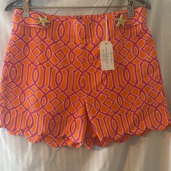 Mud Pie Charlotte High Waist Scalloped Shorts Orange & Pink 100% Cotton Size S - Picture 3 of 5